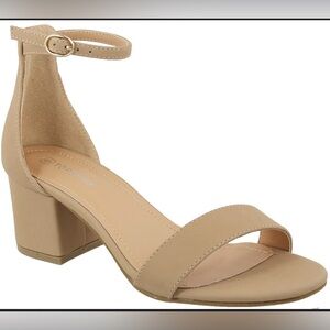 TOP Moda Tan Heels with Block Heel and Ankle Strap